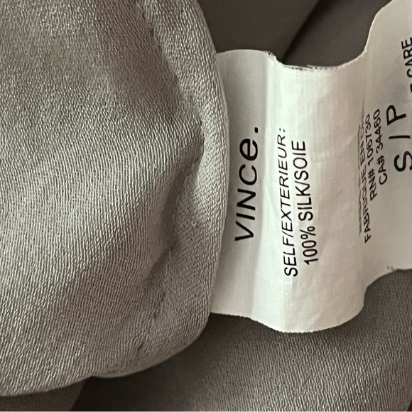 Vince Taupe 💯 Silk Minimalist Blouse with beaded Trim - Picture 8 of 8